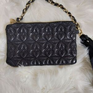 Deux lux quilted black wristlet clutch evening bag‎